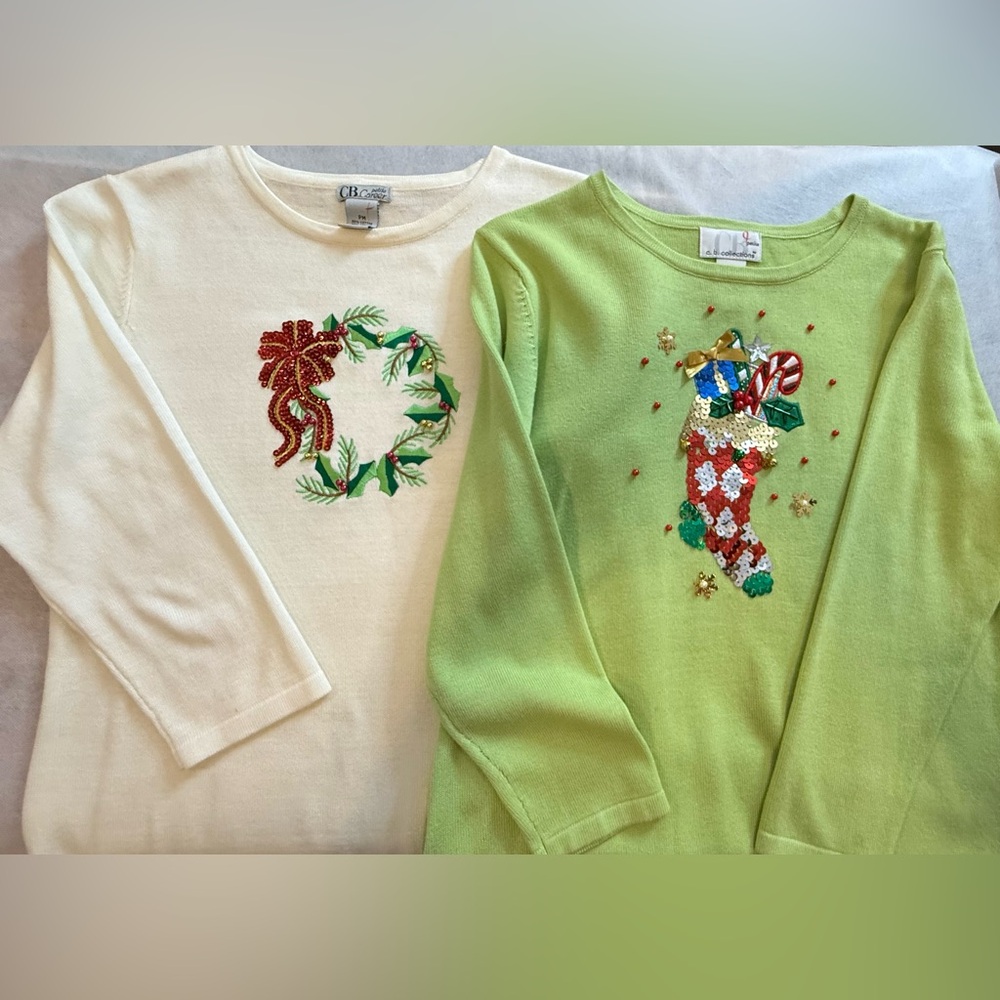 2 Christmas/Holiday Sweaters. Size petite Medium.